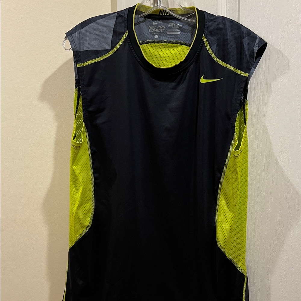 Nike Black and Neon Green Sleeveless pro combat dri-fit